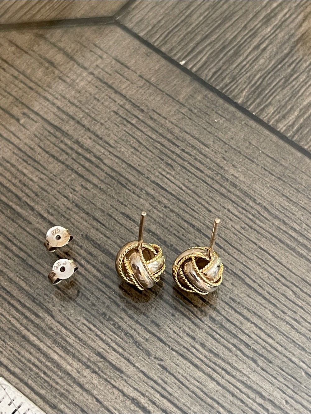 Vintage Two-Tone Sterling Silver Love Knot Studs - Picture 14 of 16
